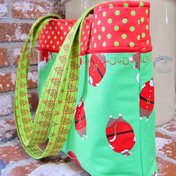 Handmade Tote Bag Purse Christmas Sock Monkey Made in USA OOAK - Picture 5 of 7